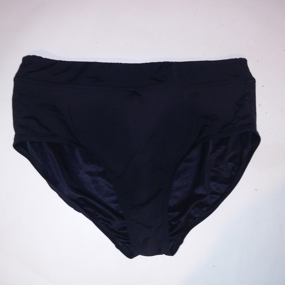 Lands End Swim Bikini Bottom Size 14 Solid Black High Waist